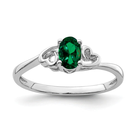 925 Sterling Silver Rhodium-plated Created Emerald Ring, Size: 5