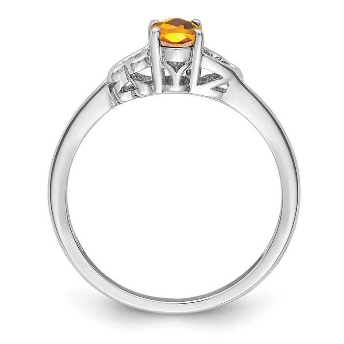 925 Sterling Silver Rhodium-plated Citrine Ring, Size: 8