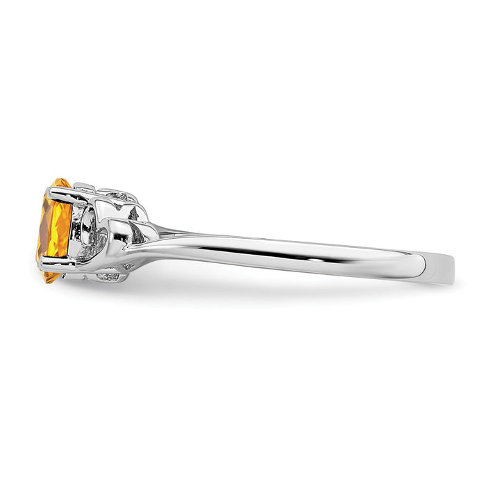 925 Sterling Silver Rhodium-plated Citrine Ring, Size: 8