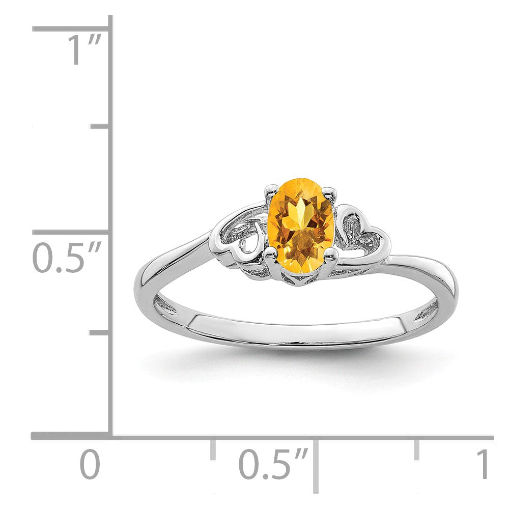 925 Sterling Silver Rhodium-plated Citrine Ring, Size: 5