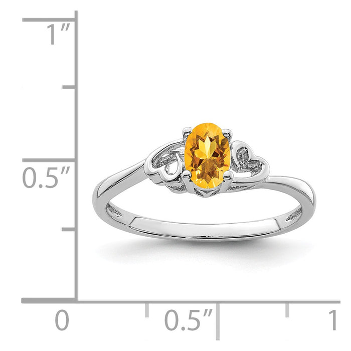925 Sterling Silver Rhodium-plated Citrine Ring, Size: 10