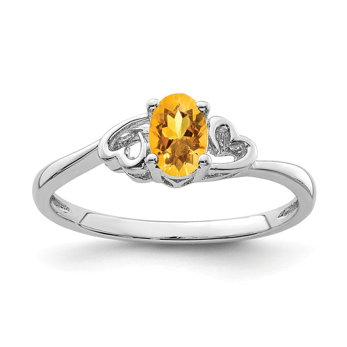925 Sterling Silver Rhodium-plated Citrine Ring, Size: 8