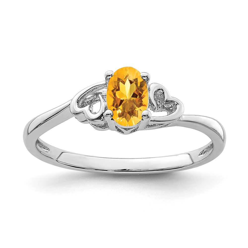 925 Sterling Silver Rhodium-plated Citrine Ring, Size: 5
