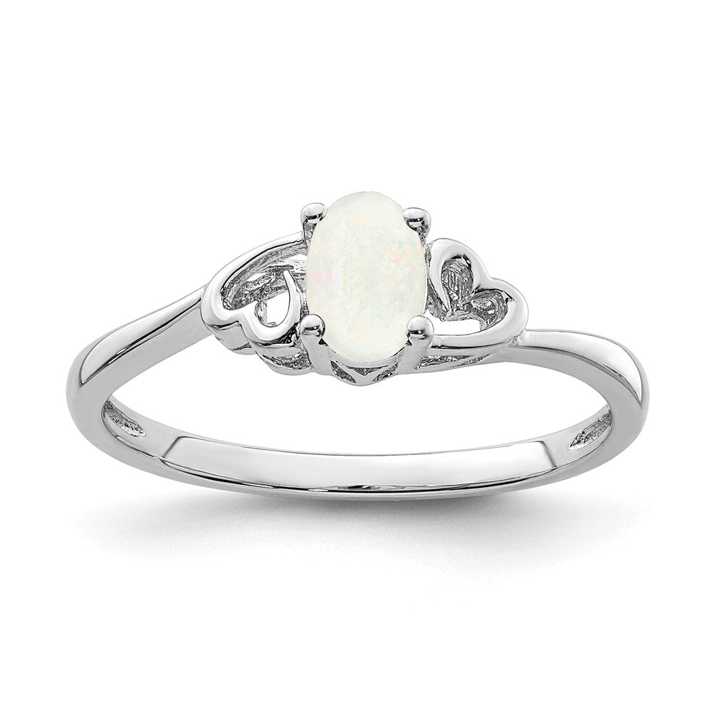925 Sterling Silver Rhodium-plated Created Opal Ring, Size: 5