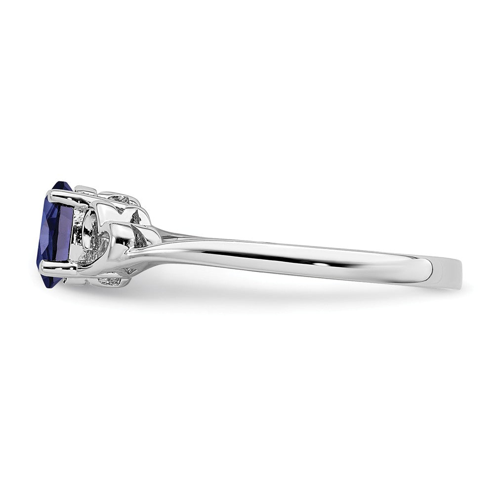 925 Sterling Silver Rhodium-plated Created Sapphire Ring, Size: 8
