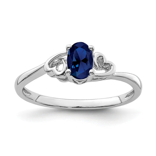 925 Sterling Silver Rhodium-plated Created Sapphire Ring, Size: 5