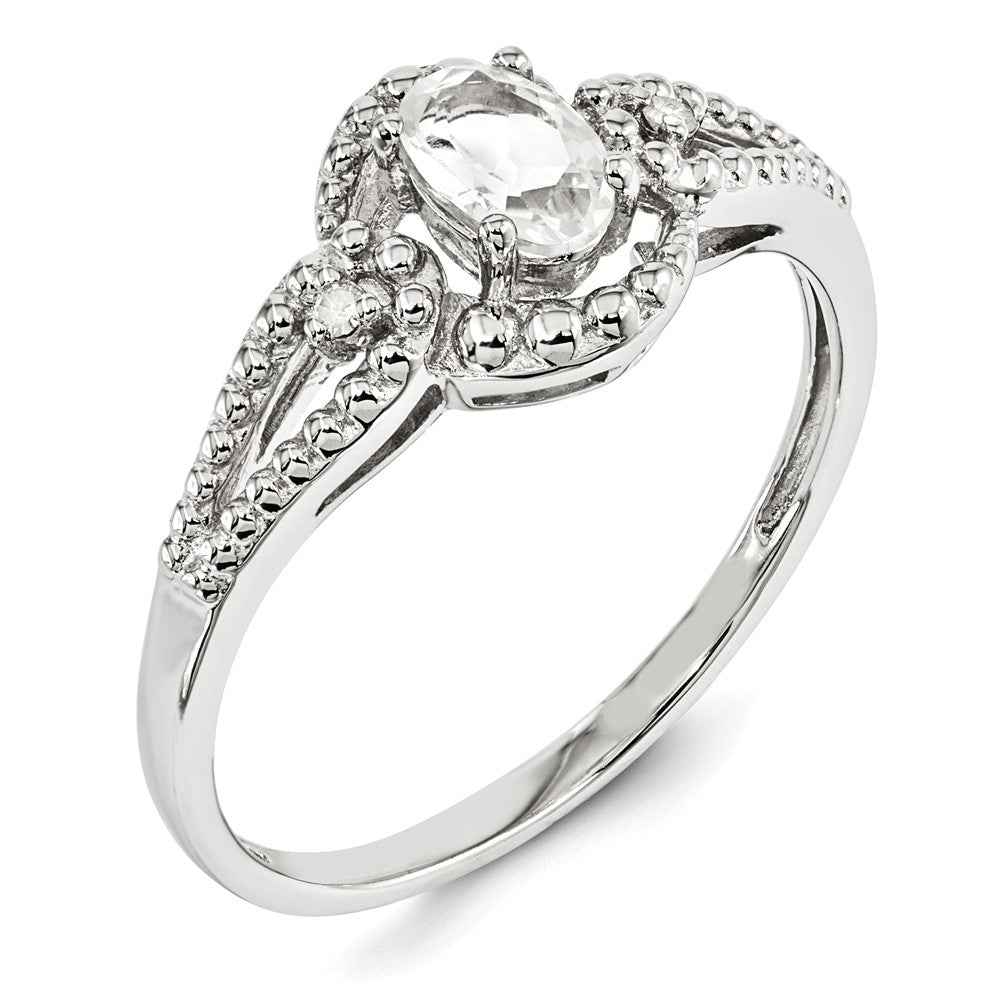 925 Sterling Silver Rhodium-plated White Topaz & Diamond Ring, Size: 8
