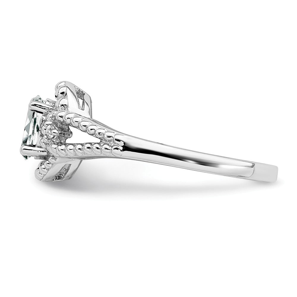 925 Sterling Silver Rhodium-plated White Topaz & Diamond Ring, Size: 6