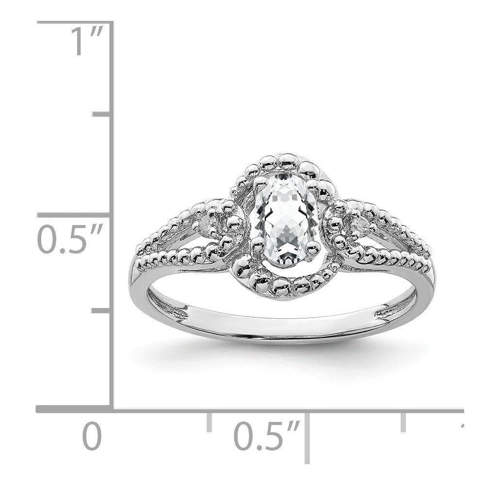 925 Sterling Silver Rhodium-plated White Topaz & Diamond Ring, Size: 7
