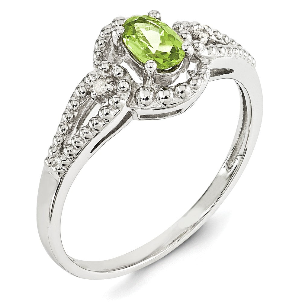 925 Sterling Silver Rhodium-plated Peridot & Diamond Ring, Size: 8