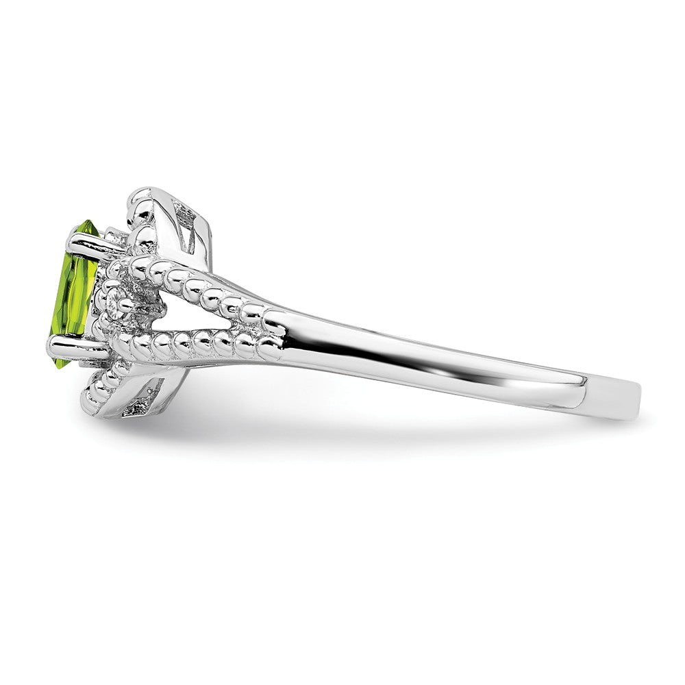 925 Sterling Silver Rhodium-plated Peridot & Diamond Ring, Size: 8