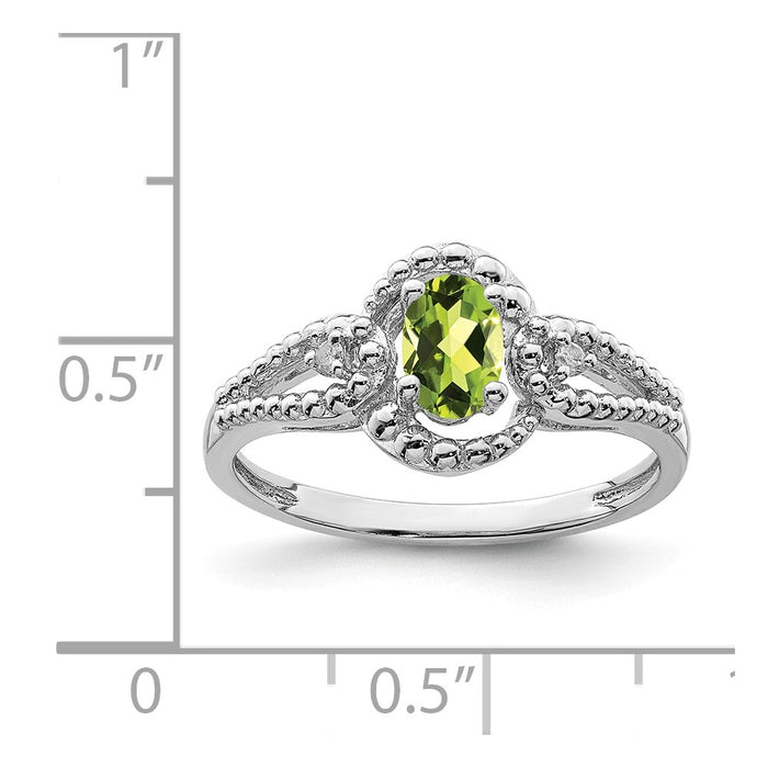 925 Sterling Silver Rhodium-plated Peridot & Diamond Ring, Size: 6