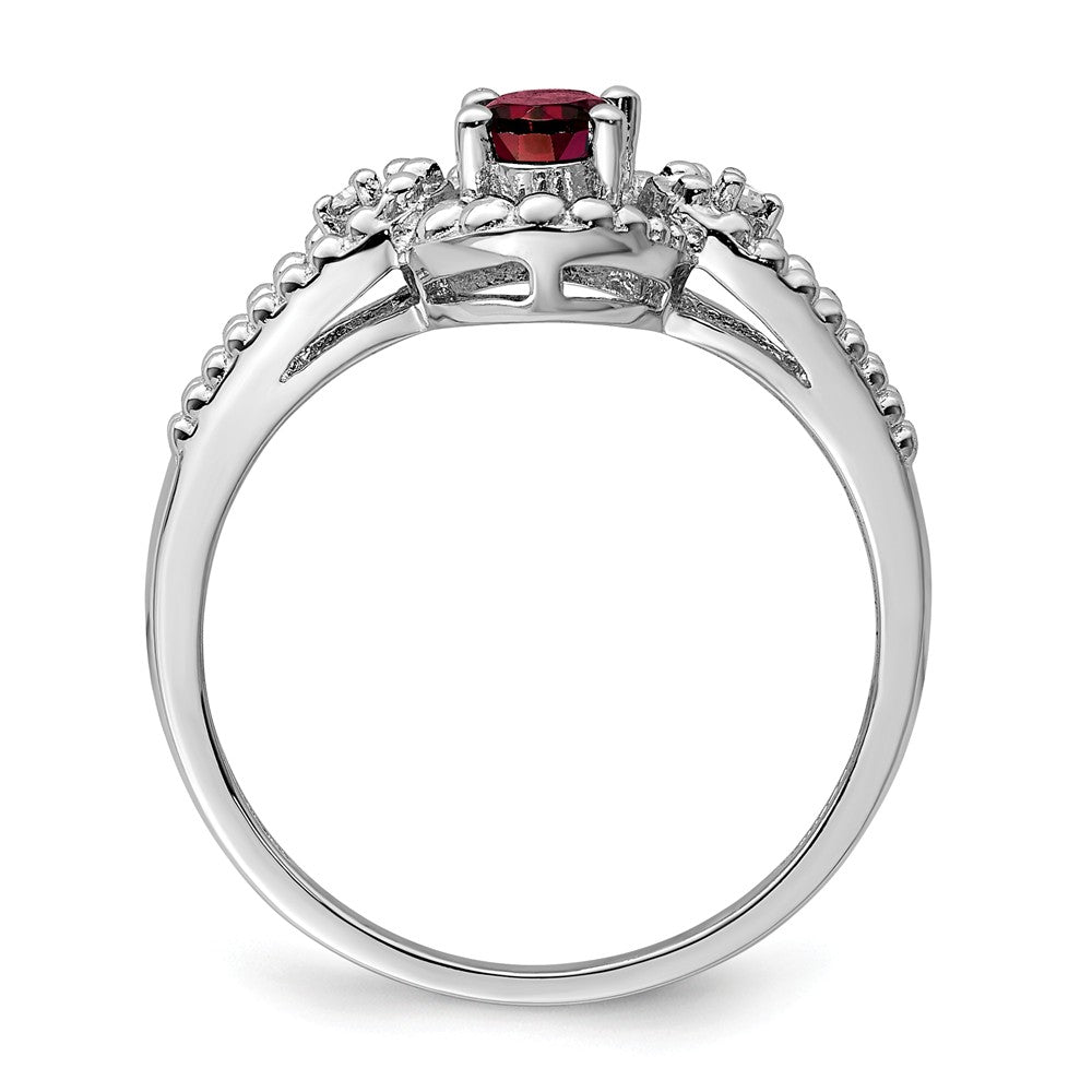 925 Sterling Silver Rhodium-plated Garnet & Diamond Ring, Size: 5