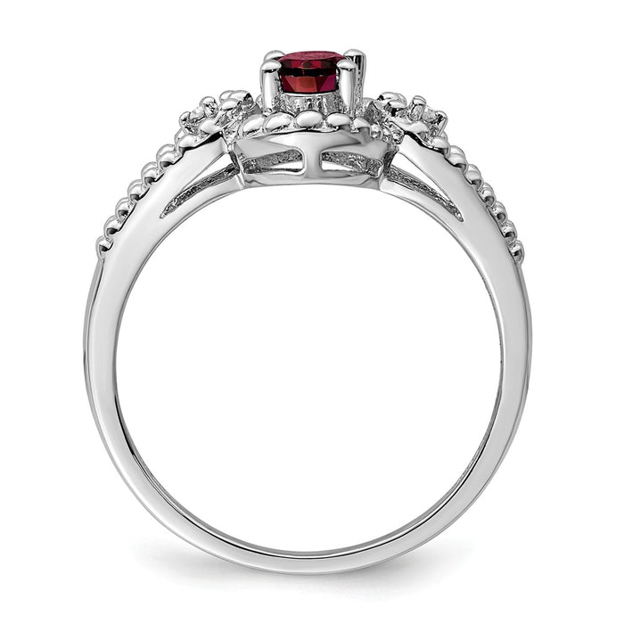 925 Sterling Silver Rhodium-plated Garnet & Diamond Ring, Size: 6