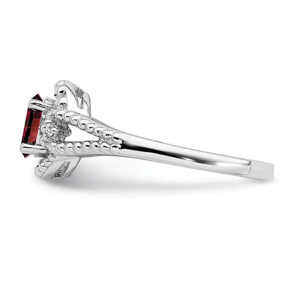 925 Sterling Silver Rhodium-plated Garnet & Diamond Ring, Size: 5