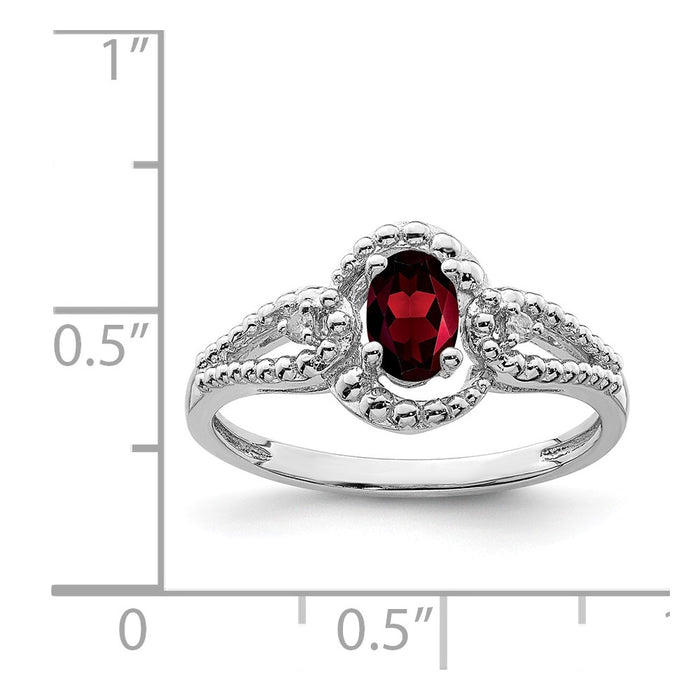 925 Sterling Silver Rhodium-plated Garnet & Diamond Ring, Size: 6