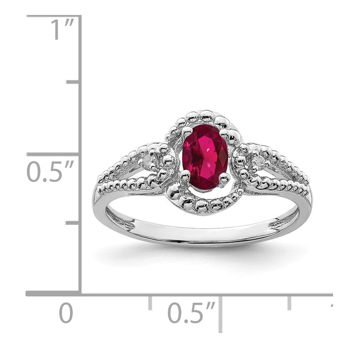 925 Sterling Silver Rhodium-plated Created Ruby & Diamond Ring, Size: 7