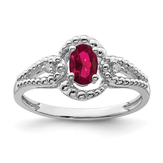 925 Sterling Silver Rhodium-plated Created Ruby & Diamond Ring, Size: 10