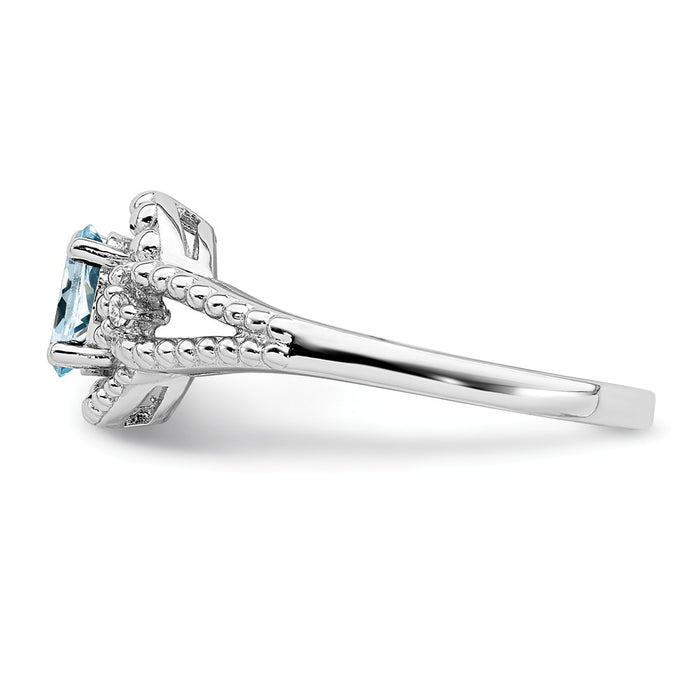 925 Sterling Silver Rhodium-plated Aquamarine & Diamond Ring, Size: 5