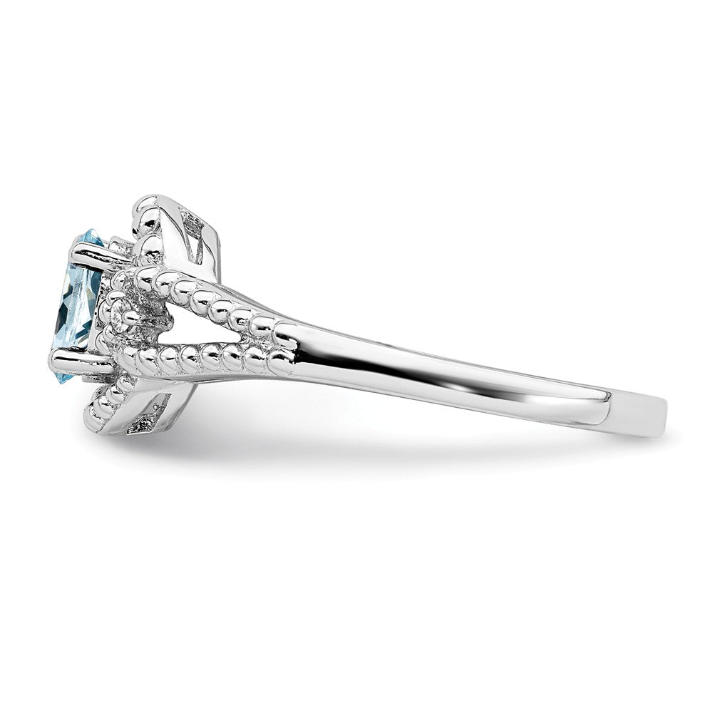 925 Sterling Silver Rhodium-plated Aquamarine & Diamond Ring, Size: 9
