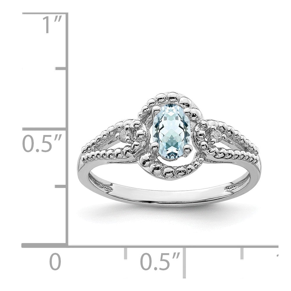 925 Sterling Silver Rhodium-plated Aquamarine & Diamond Ring, Size: 5