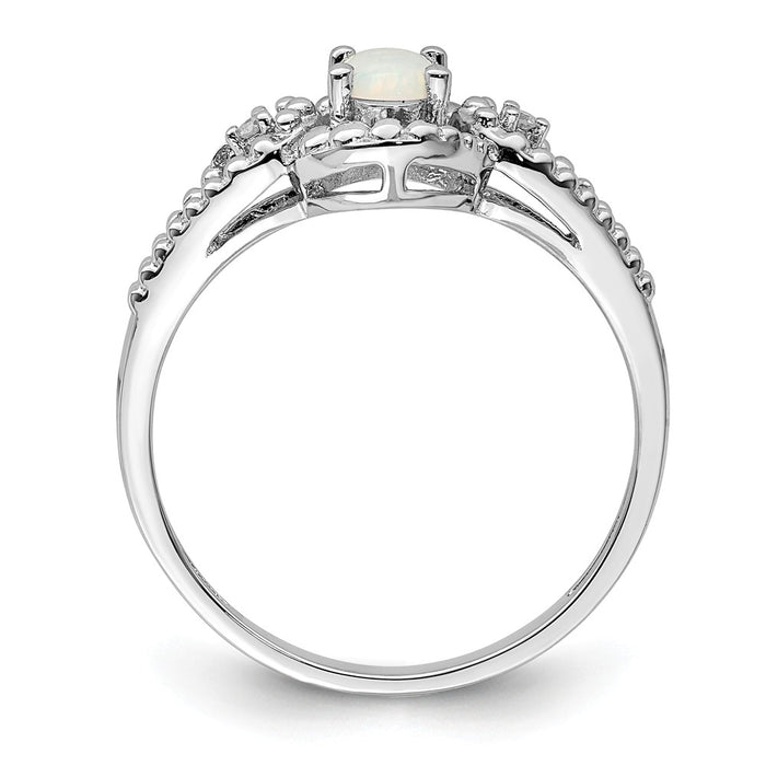 925 Sterling Silver Rhodium-plated Created Opal & Diamond Ring, Size: 7