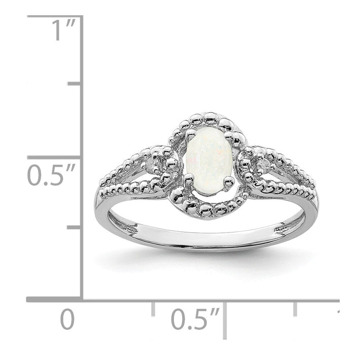 925 Sterling Silver Rhodium-plated Created Opal & Diamond Ring, Size: 6