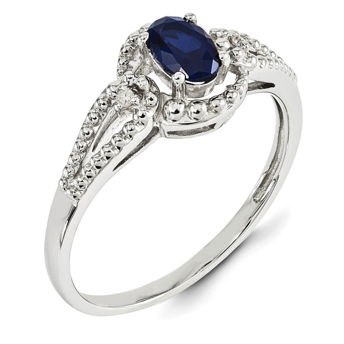 925 Sterling Silver Rhodium-plated Created Sapphire & Diamond Ring, Size: 8