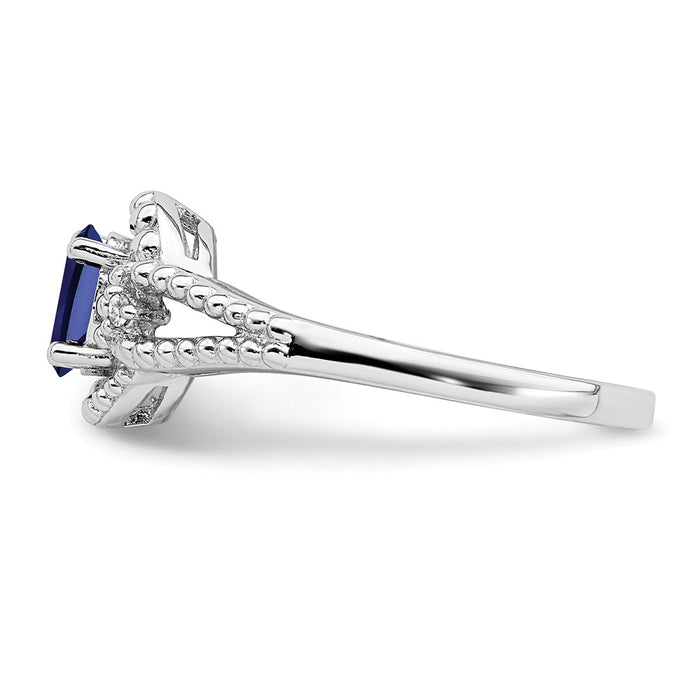 925 Sterling Silver Rhodium-plated Created Sapphire & Diamond Ring, Size: 7