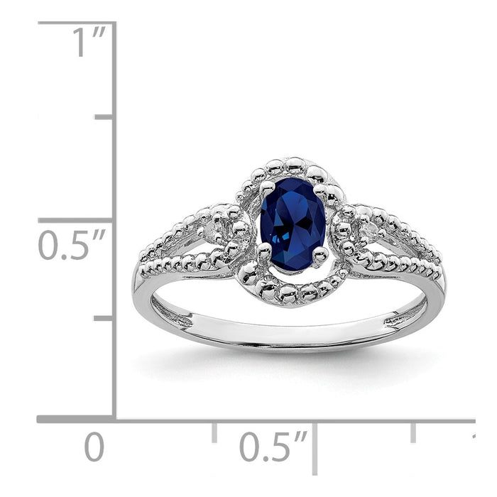 925 Sterling Silver Rhodium-plated Created Sapphire & Diamond Ring, Size: 7