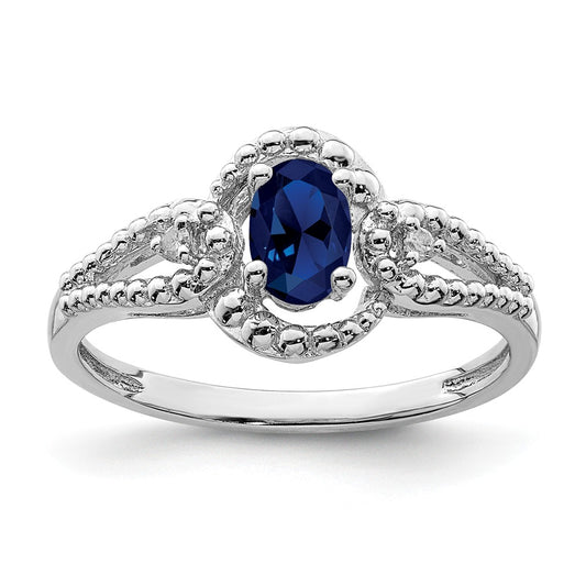 925 Sterling Silver Rhodium-plated Created Sapphire & Diamond Ring, Size: 6