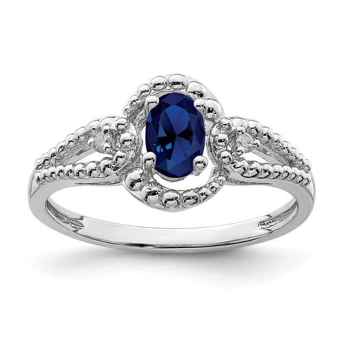 925 Sterling Silver Rhodium-plated Created Sapphire & Diamond Ring, Size: 10