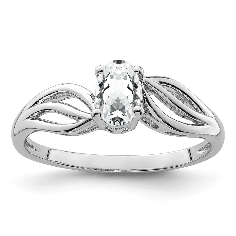 925 Sterling Silver Rhodium-plated White Topaz Ring, Size: 9