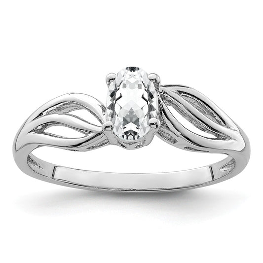 925 Sterling Silver Rhodium-plated White Topaz Ring, Size: 7