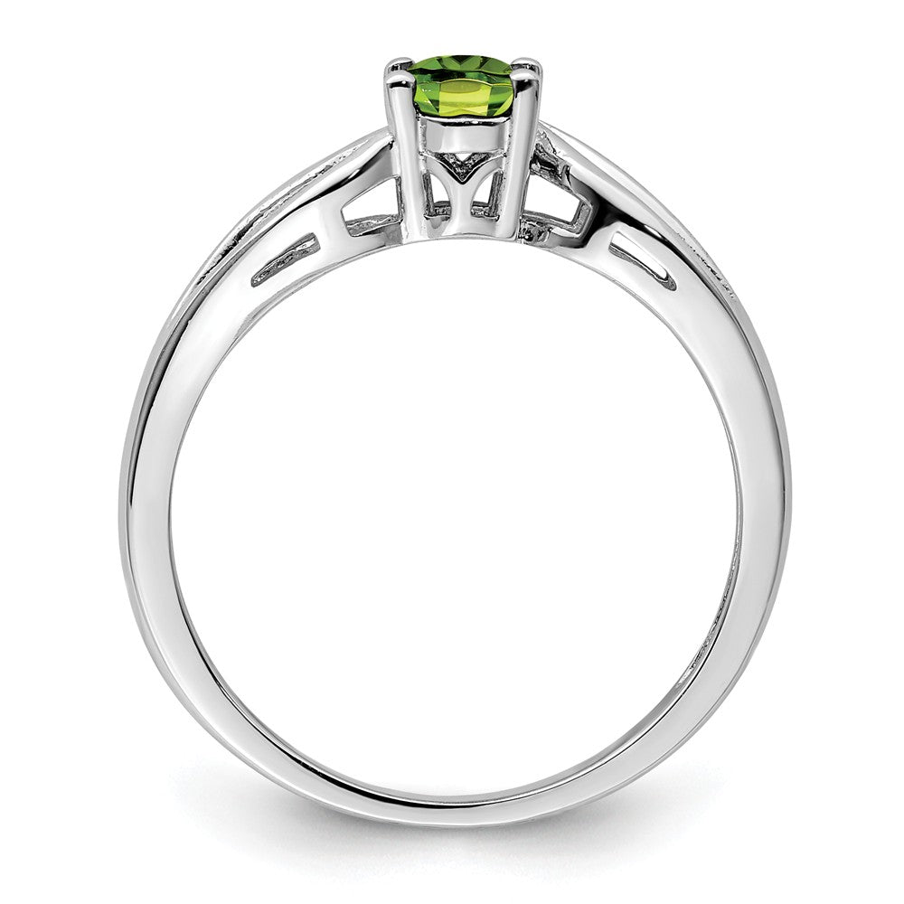 925 Sterling Silver Rhodium-plated Peridot Ring, Size: 7