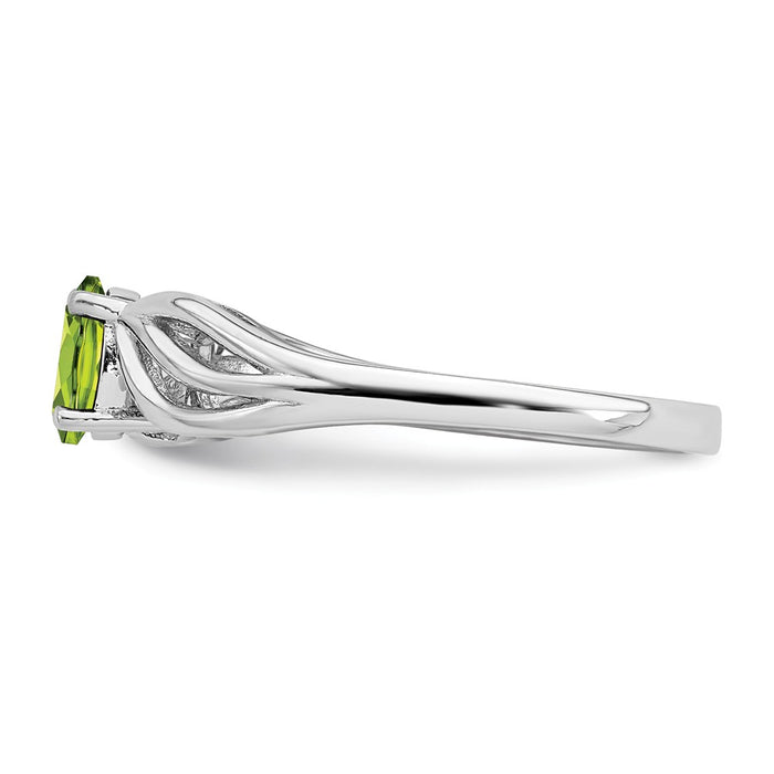 925 Sterling Silver Rhodium-plated Peridot Ring, Size: 6