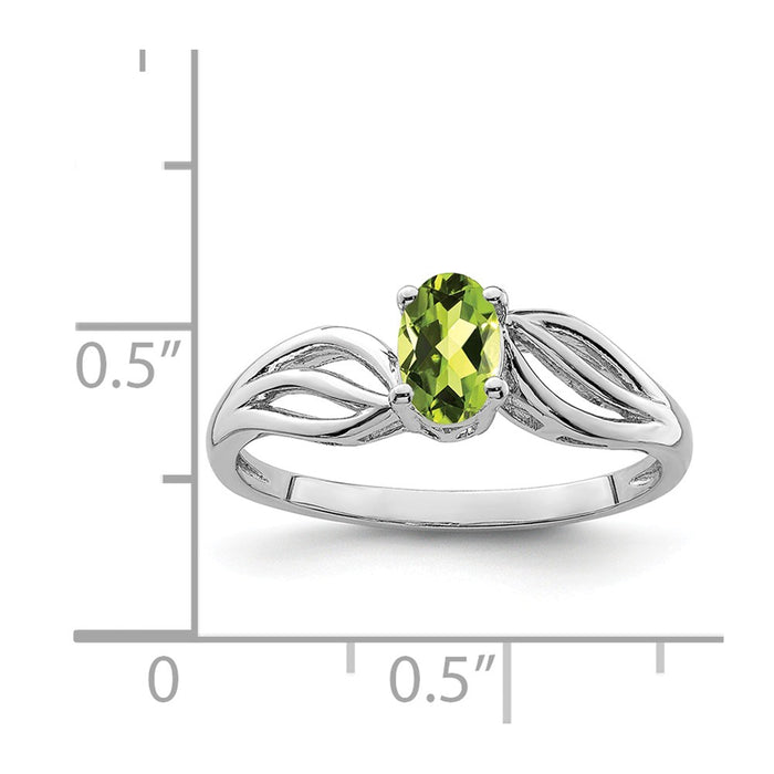 925 Sterling Silver Rhodium-plated Peridot Ring, Size: 5