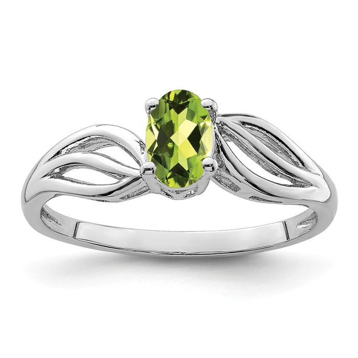925 Sterling Silver Rhodium-plated Peridot Ring, Size: 7
