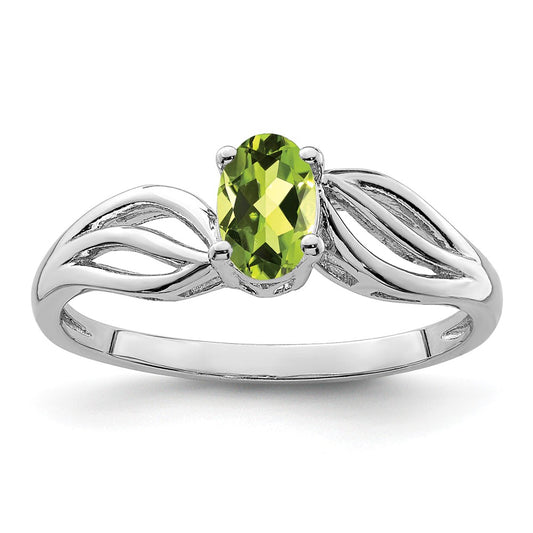 925 Sterling Silver Rhodium-plated Peridot Ring, Size: 9