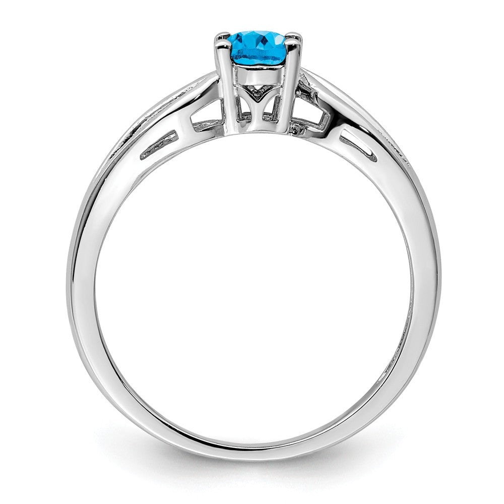 925 Sterling Silver Rhodium-plated Light Swiss Blue Topaz Ring, Size: 8
