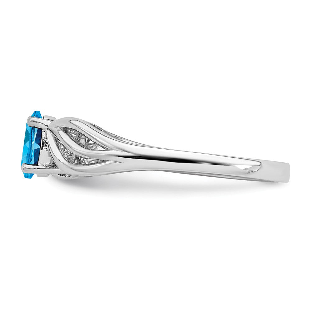 925 Sterling Silver Rhodium-plated Light Swiss Blue Topaz Ring, Size: 9
