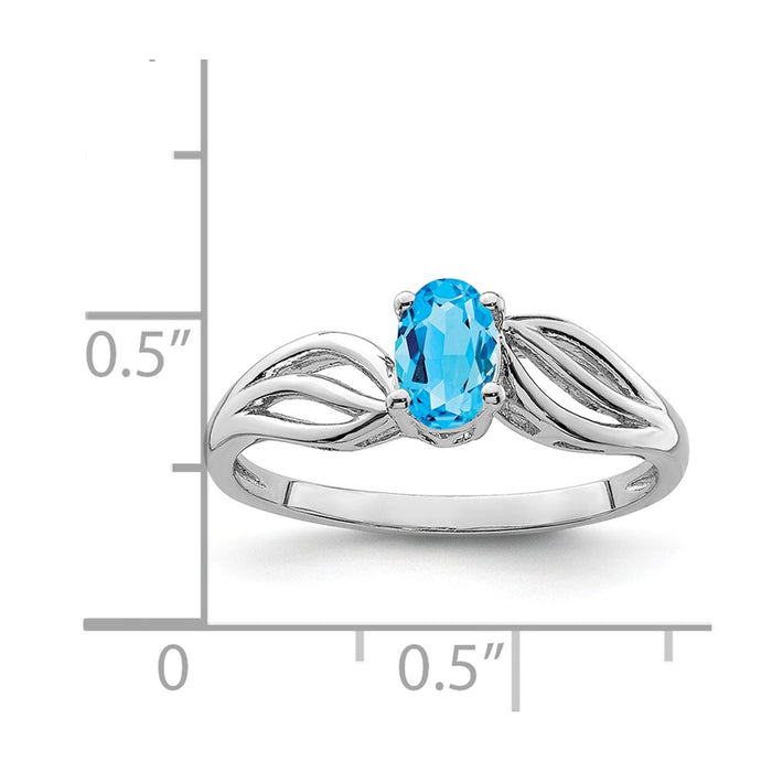 925 Sterling Silver Rhodium-plated Light Swiss Blue Topaz Ring, Size: 9