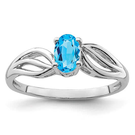 925 Sterling Silver Rhodium-plated Light Swiss Blue Topaz Ring, Size: 10