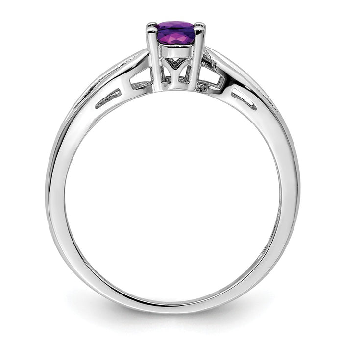 925 Sterling Silver Rhodium-plated Amethyst Ring, Size: 6