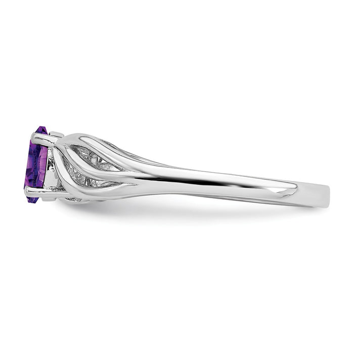 925 Sterling Silver Rhodium-plated Amethyst Ring, Size: 8
