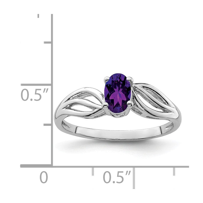 925 Sterling Silver Rhodium-plated Amethyst Ring, Size: 9