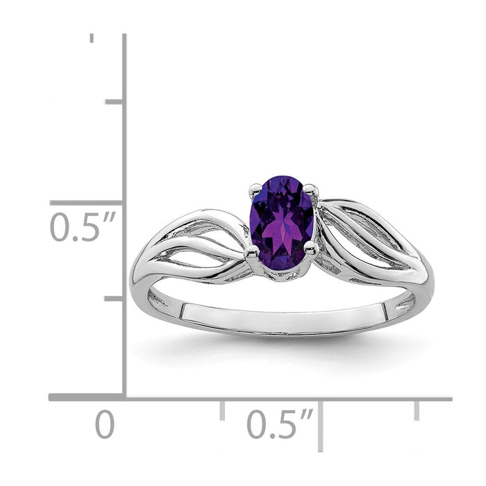925 Sterling Silver Rhodium-plated Amethyst Ring, Size: 6