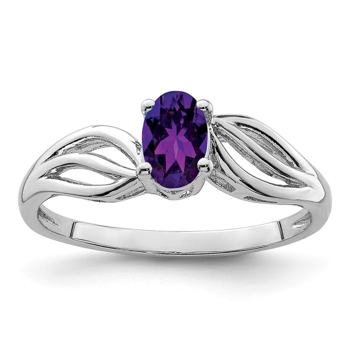 925 Sterling Silver Rhodium-plated Amethyst Ring, Size: 5