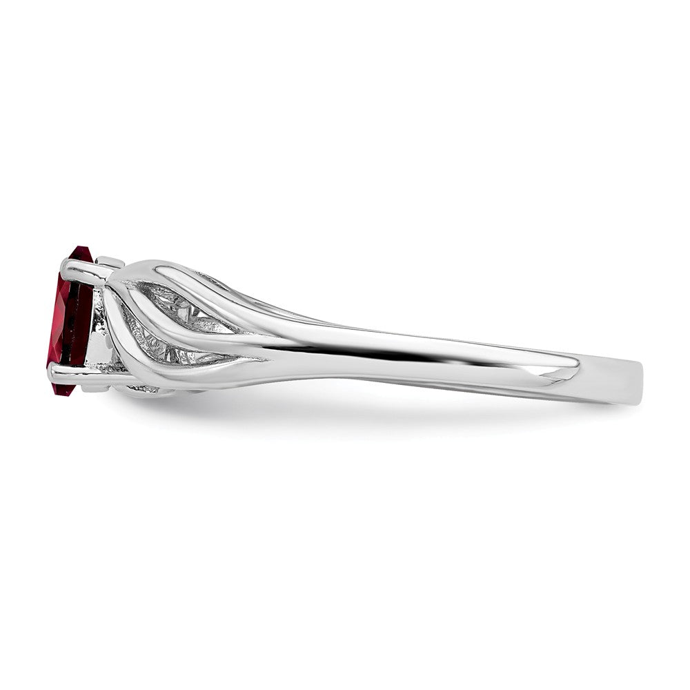 925 Sterling Silver Rhodium-plated Garnet Ring, Size: 5