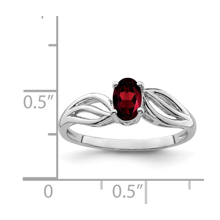 925 Sterling Silver Rhodium-plated Garnet Ring, Size: 10